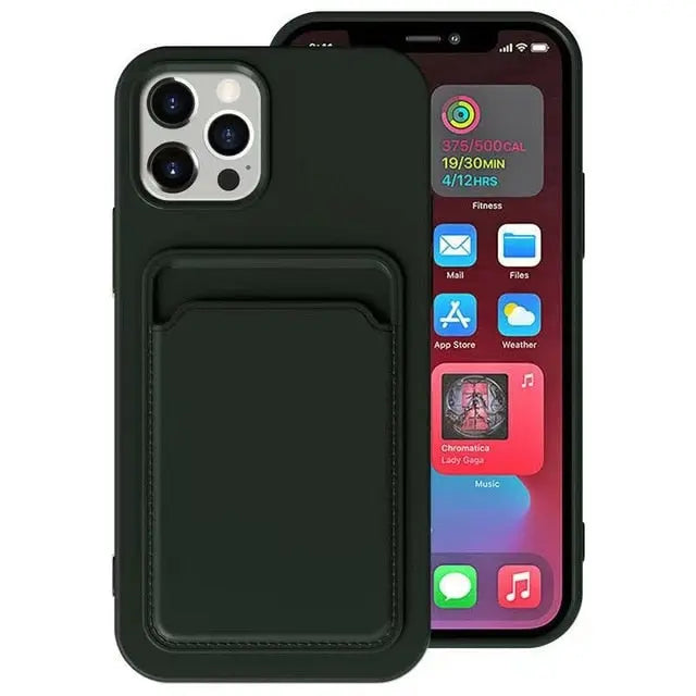 Solid Classic Silicone Case with Card Slot for iPhone 11/12 Series Yesy All Goods