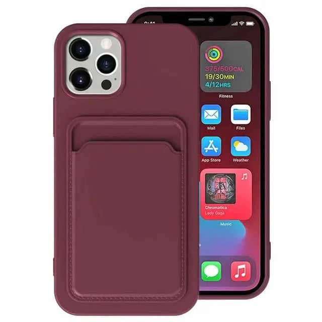 Solid Classic Silicone Case with Card Slot for iPhone 11/12 Series Yesy All Goods