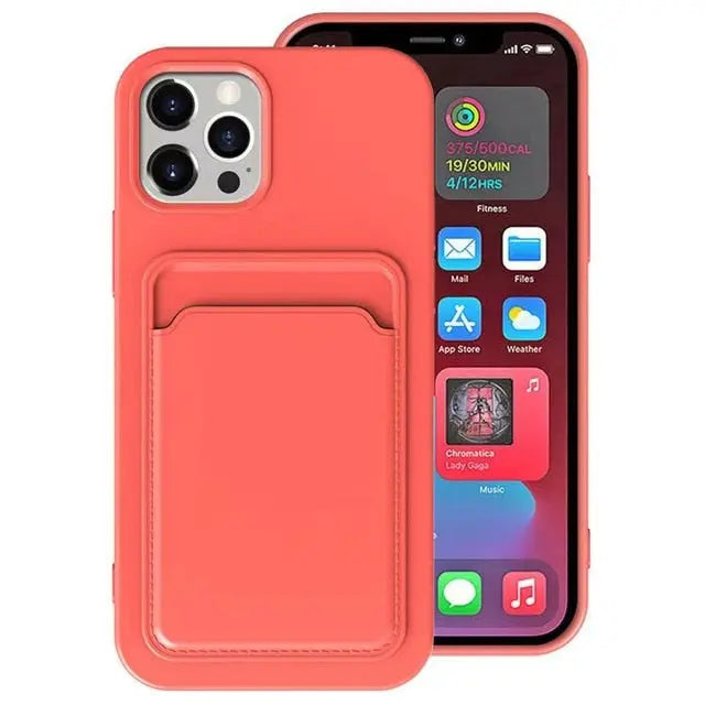 Solid Classic Silicone Case with Card Slot for iPhone 11/12 Series Yesy All Goods