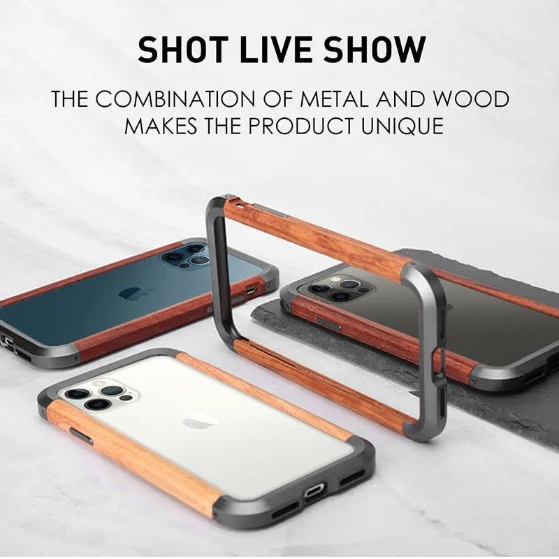 Premium Unique Wood & Metal Bumper Case for iPhone 11/12 Series Yesy All Goods