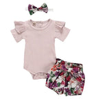 3pcs/Set Flower Short Sleeve Top & Short Pants for Baby Girls 0-24M Yesy All Goods