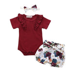 3pcs/Set Flower Short Sleeve Top & Short Pants for Baby Girls 0-24M Yesy All Goods