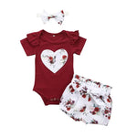 3pcs/Set Flower Short Sleeve Top & Short Pants for Baby Girls 0-24M Yesy All Goods