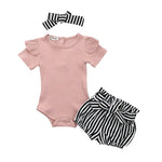 3pcs/Set Flower Short Sleeve Top & Short Pants for Baby Girls 0-24M Yesy All Goods