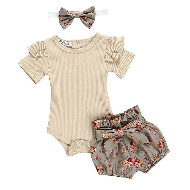 3pcs/Set Flower Short Sleeve Top & Short Pants for Baby Girls 0-24M Yesy All Goods