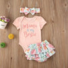 Summer Casual Outfit 3Pcs Set of Top + Short + Headband for Baby Girls Yesy All Goods