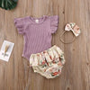 Summer Casual Outfit 3Pcs Set of Top + Short + Headband for Baby Girls Yesy All Goods