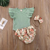 Summer Casual Outfit 3Pcs Set of Top + Short + Headband for Baby Girls Yesy All Goods