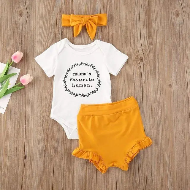 Summer Casual Outfit 3Pcs Set of Top + Short + Headband for Baby Girls Yesy All Goods