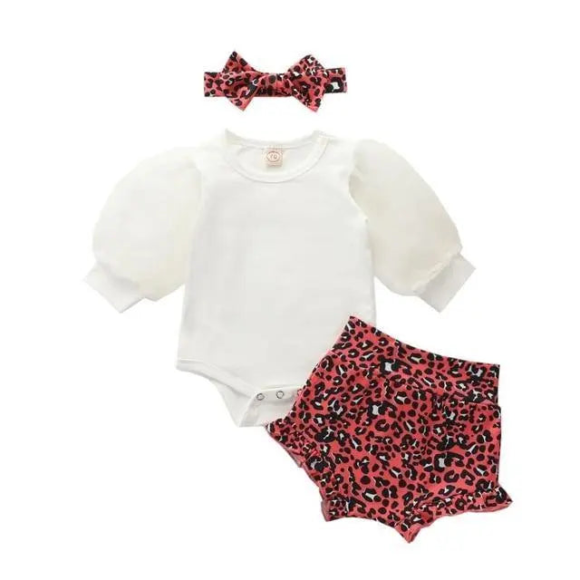 Summer Casual Outfit 3Pcs Set of Top + Short + Headband for Baby Girls Yesy All Goods