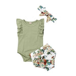 Summer Casual Outfit 3Pcs Set of Top + Short + Headband for Baby Girls Yesy All Goods