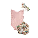 Summer Casual Outfit 3Pcs Set of Top + Short + Headband for Baby Girls Yesy All Goods