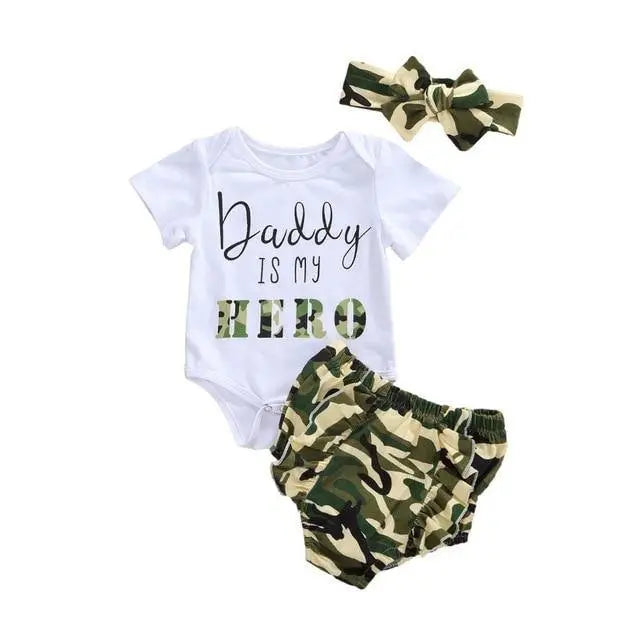 Summer Casual Outfit 3Pcs Set of Top + Short + Headband for Baby Girls Yesy All Goods